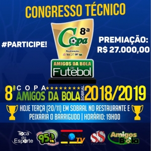 Congresso técnico da 8ª Copa Amigos da Bola de Futebol será hoje (20)!