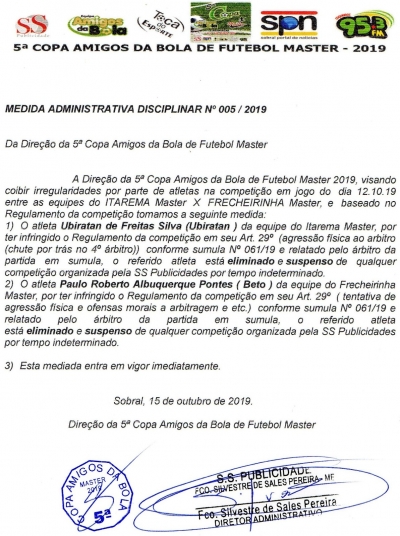 MEDIDA ADMINISTRATIVA DISCIPLINAR N°05/2019