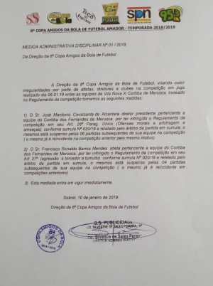 Medida administrativa disciplinar N° 01/2019