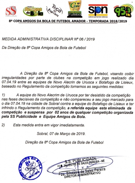 MEDIDA ADMINISTRATIVA DISCIPLINAR N°06/2019